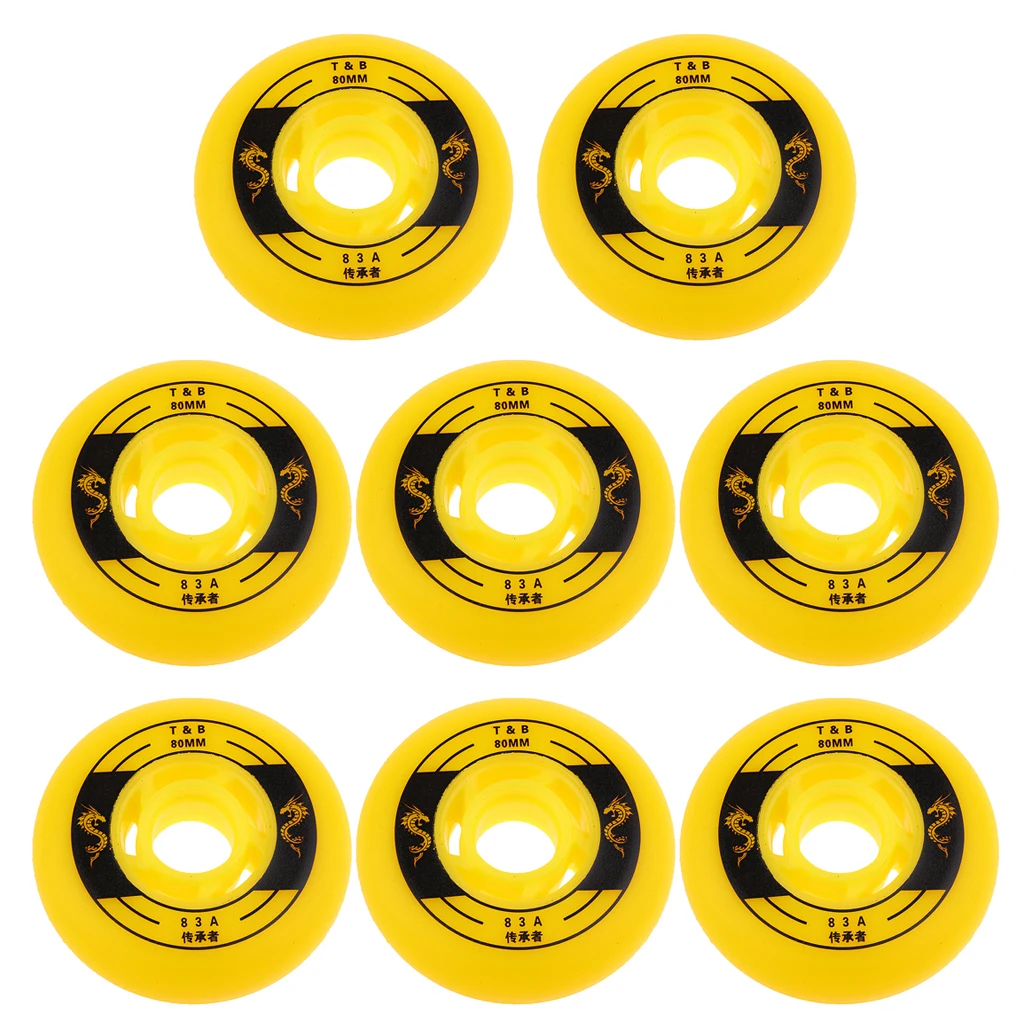 Yellow 80mm 8 шт. роликовые коньки колеса хоккейные роликовые коньки самокат колеса 3 размера 72 мм 76 мм 80 мм - Цвет: Yellow 80mm