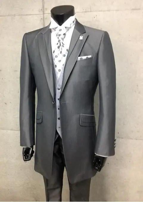Groom dress custom peak lapel best man suit gray groomsman/groom wedding suit (Jacket+Pants+vest+tie)
