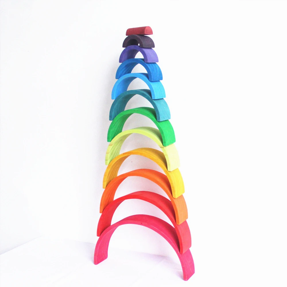 

12 Pcs/lot Wooden Rainbow Toy Baby Rainbow Blocks Wooden Montessori Building Blocks Creative Rainbows Puzzle Educational Toys