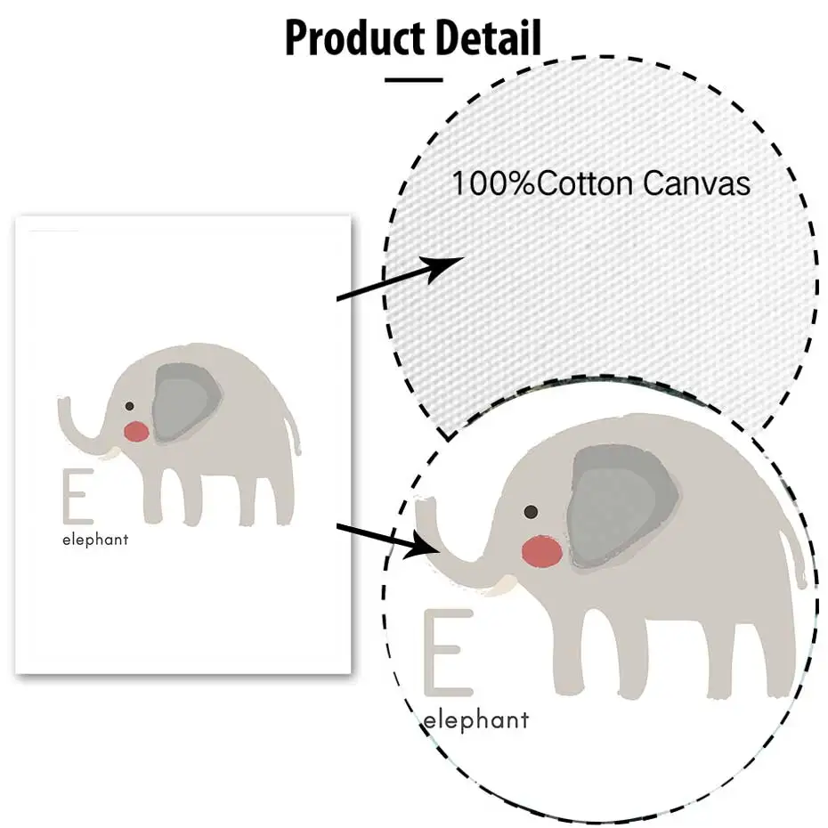 Мультфильм Животные Алфавит ПЕЧАТЬ Плакаты Аллигатор пчела холст картина на