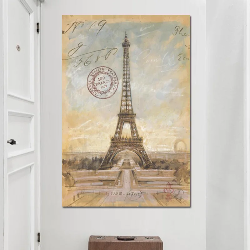 Абстрактная почтовая печать HD Романтический Париж Эйфелева башня штамп картина