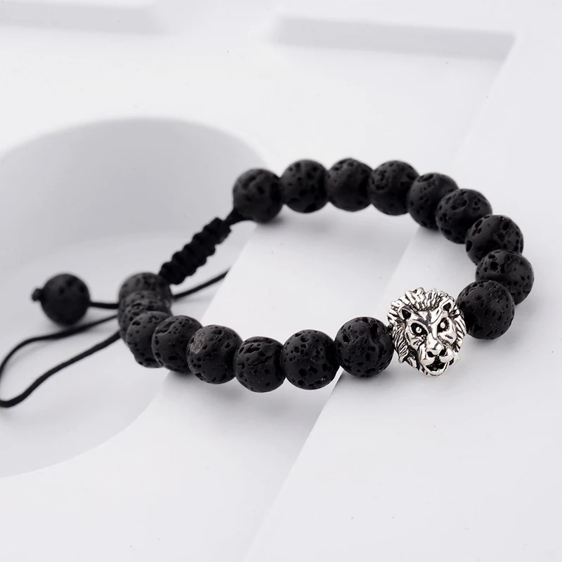 Amader ретро брелок Чарм в форме головы льва мужской браслет 8 мм синий император