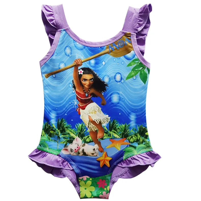 2018 new Moana trolls baby girl biquini one piece moana Cartoon swimming Bathing Suit Swim Wear Bikini Girls 4-10Y | Детская одежда и