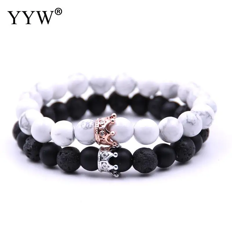 Черный Lave белый бирюзовый камень бусины золотые браслеты серебряный цвет с