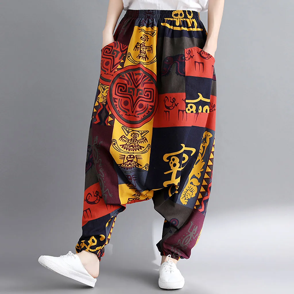Womail, женские брюки, летняя мода, Boho, хиппи, для девушек, с принтом, свободные штаны, мешковатые брюки, высокая талия, длинные штаны, пляжные,, M531