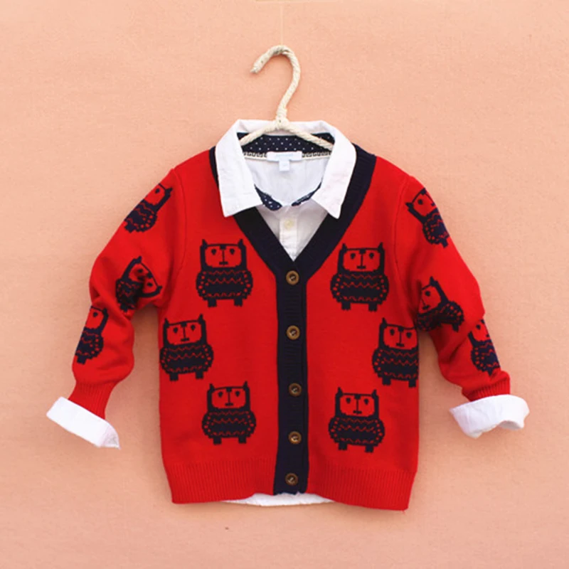 Детский свитер Новинка осени для мальчиков двойной жаккард Теплые Милые Сова