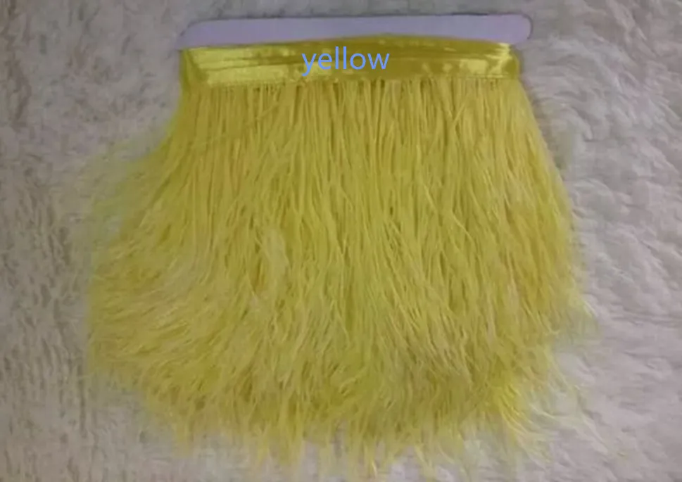 yellow 2 ярдов/партия, высокое качество, натуральные страусиные перья, кружевное украшение, 3-4 дюйма/8-10 см, широкий выбор цветов на выбор - Цвет: yellow