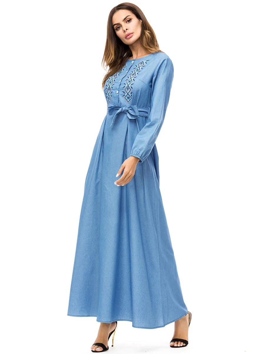 Длинное платье в богемном стиле мусульманская одежда повседневные джинсы Макси