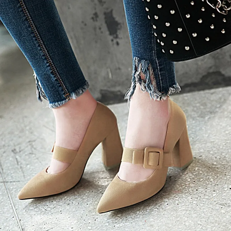 Женские туфли лодочки на высоком каблуке с острым носком и пряжкой|Женские туфли|