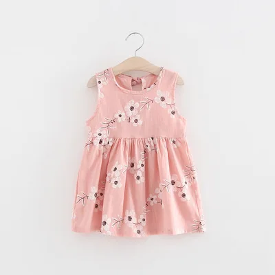 VIDMID baby girls sleeveless flowers dresses for girls summer cotton Princess clothing kids girls short sleeve clothes kids - Цвет: as photo
