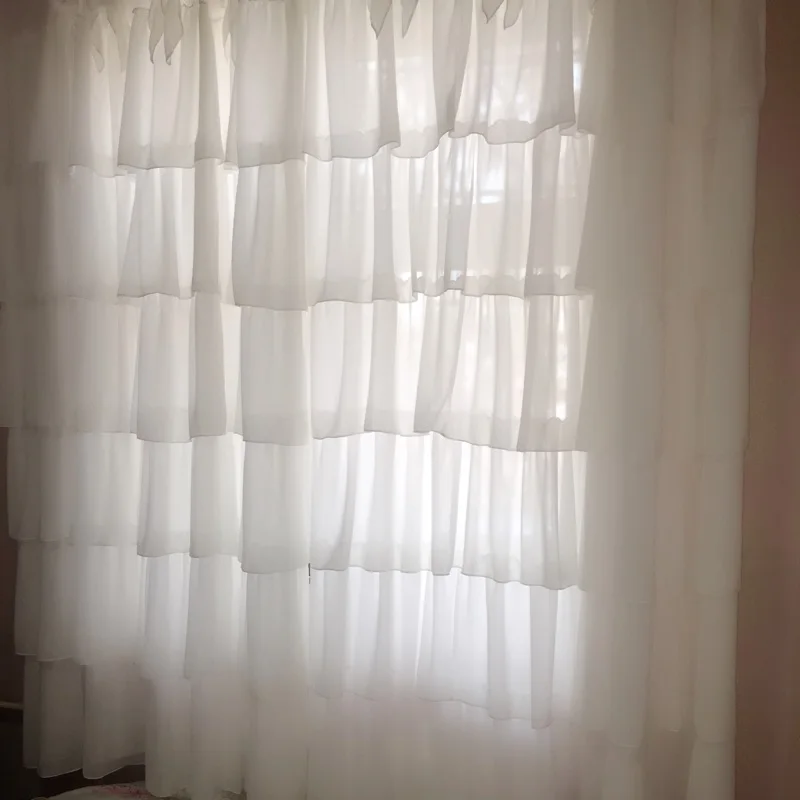 

2pcs 150x220cm chiffon curtains luxury cortina bedroom window curtains for living room wedding decorative cake layers sweet bow