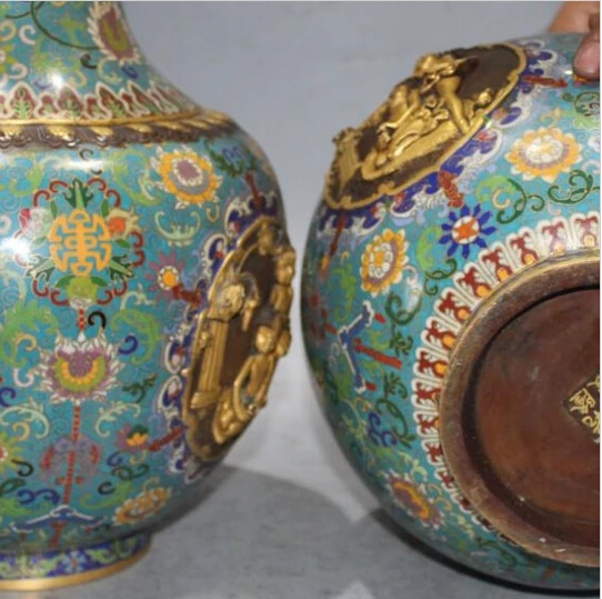 WBY---322 + 18 &quotпомеченная эмаль китайской перегородки 24K золото Дракон зверь PiXiu Ваза