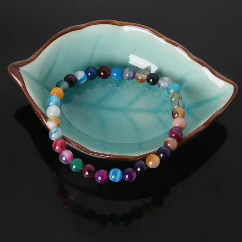 Новый товар браслеты из натурального камня 6 мм с красочными бусинами эластичная