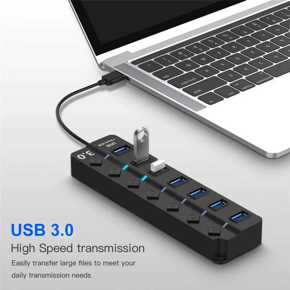 Разветвитель концентратора USB 3 0 с 7 портами и переключателями вкл./выкл.