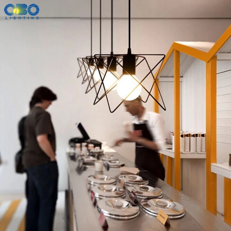 Винтажные подвесные светильники в черной железной рамке для бара/магазина