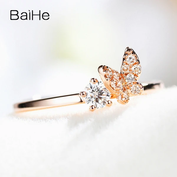 BAIHE Solid 14 K розовое золото всего 0.24ct сертифицированные H/SI натуральные Алмазы обручальные женские модные ювелирные изделия кольцо