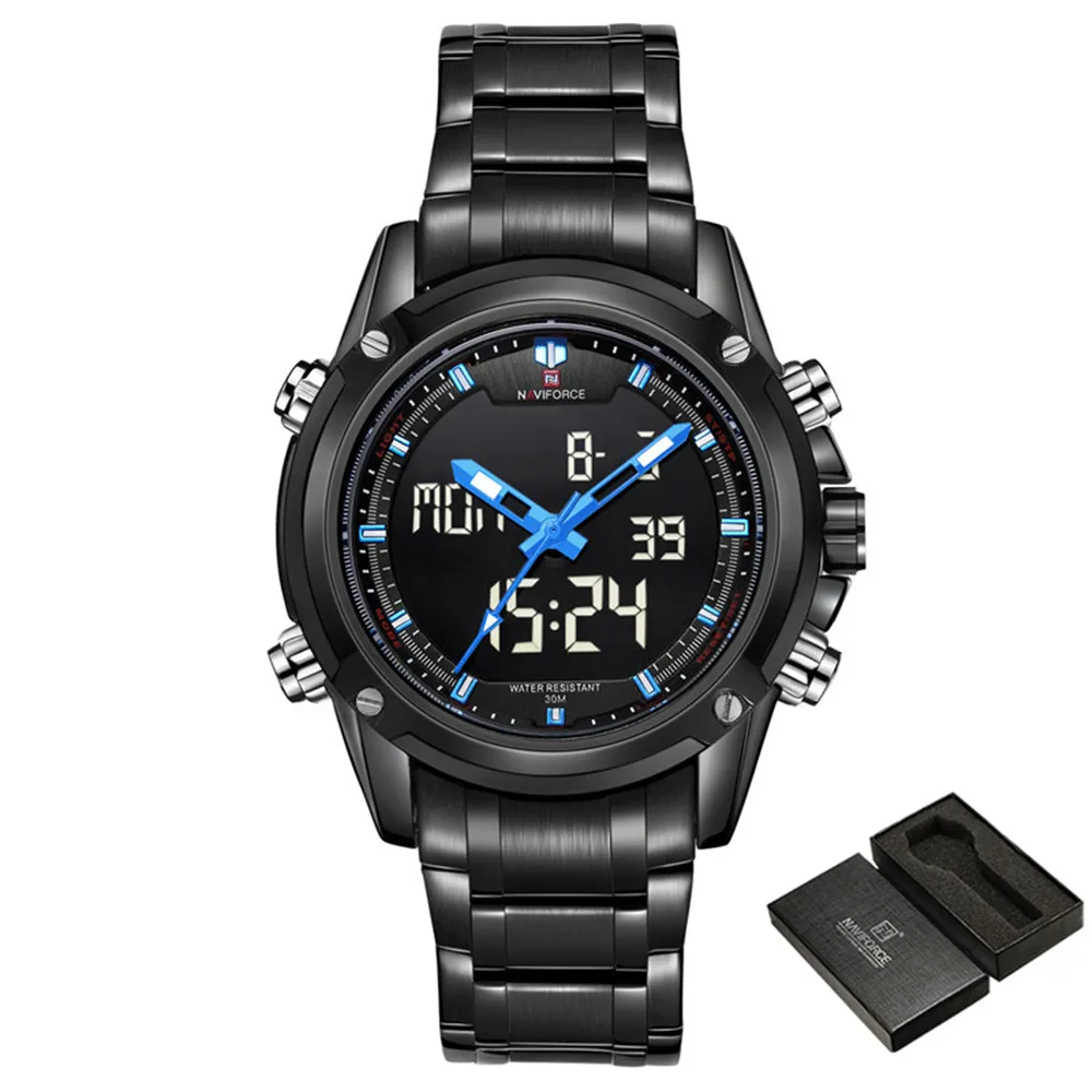 Relogio masculino Топ люксовый бренд NAVIFORCE мужские часы военный водонепроницаемый светодиодный спортивные мужские часы Цифровые мужские наручные часы 9050 - Цвет: NA905003 with box