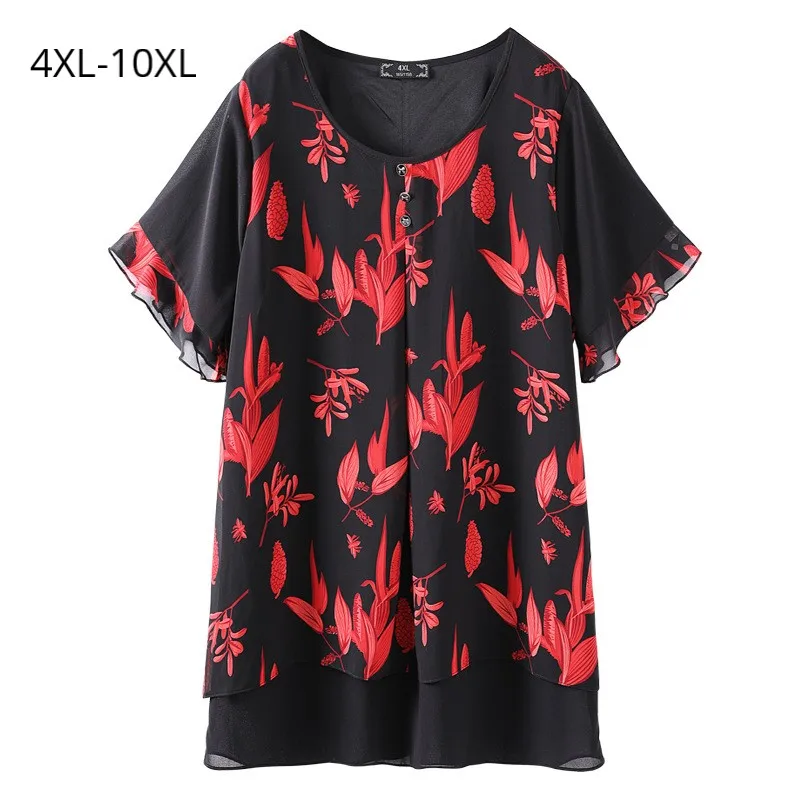 

Fashion Women Plus size 4XL 6XL 8XL 10XL Summer Clothing Femmes Print Chiffon Flare Sleeves Blouse Office Ladies Work Wear Shirt