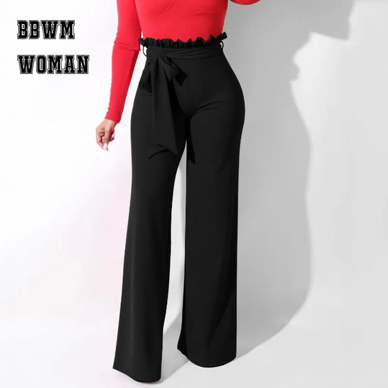 Брюки женские повседневные с рюшами универсальные на поясе черные бордовые