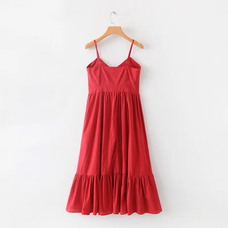 2019 летнее красное платье майка с плиссированным подолом сексуальное длинное