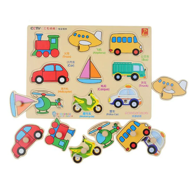 Wooden Cartoon Traffice Montessori Toy Transportation Cognition Puzzle Baby Funny Material Math Blocks XWJ454- | Игрушки и хобби