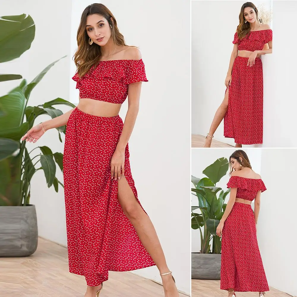 Женское летнее платье с вырезом лодочкой гофрированные Цветочные Сплит красные