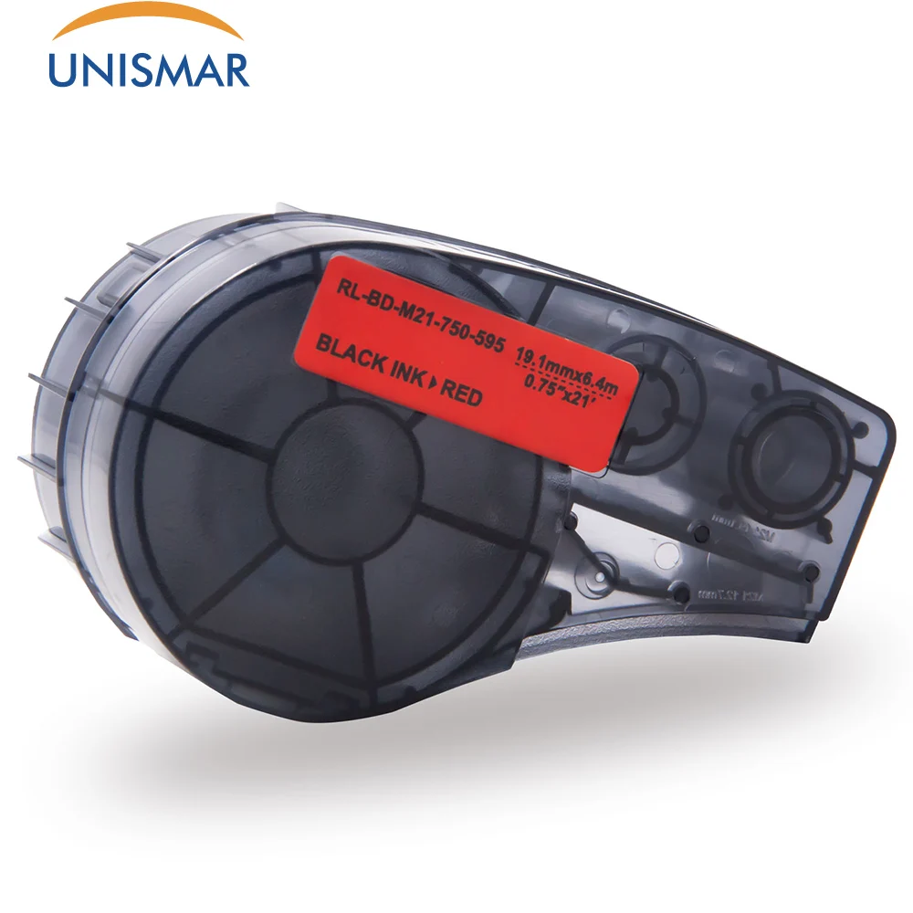 Unismar этикетка лента M21-750-595-RD черный на красном Высокой адгезии винил