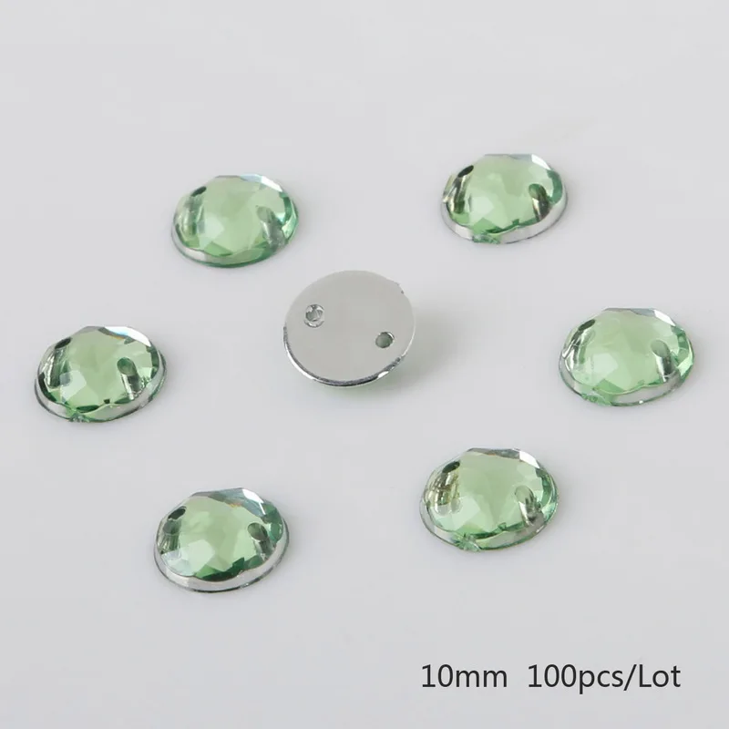 Grass Green 100 шт плоские стразы для шитья 10 мм круглые акриловые бусины пришивные стразы хрустальные камни для одежды декорация рукоделие хобби - Цвет: Grass Green
