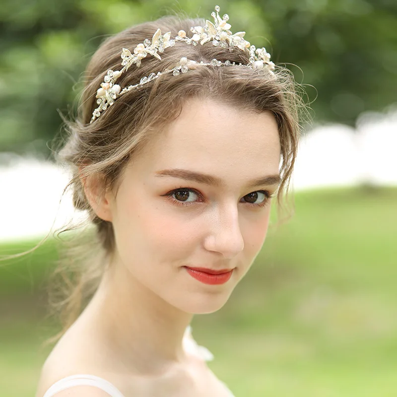 SLBRIDAL Серебряные стразы кристалл натуральным жемчугом свадебное украшение на голову для волос лоза аксессуары для волос подружки невесты Для женщин ювелирные изделия