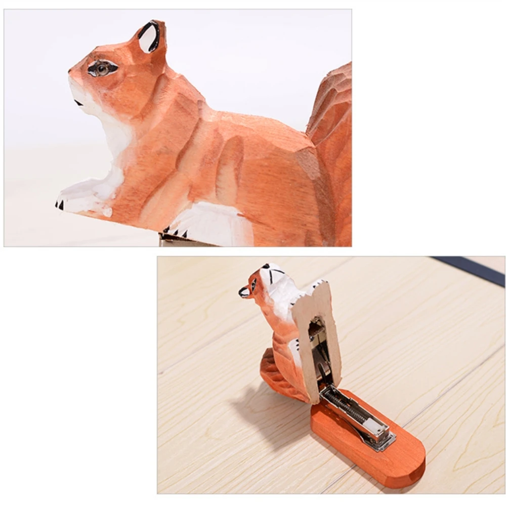 Ручной работы резьба по дереву лес Винтаж животное стандартный степлер белка