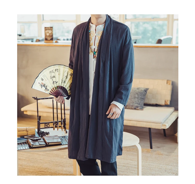 Sinicism Store Мужская Длинная ветровка пальто летнее тонкое кимоно пальто винтажные мужские куртки одежда размера плюс