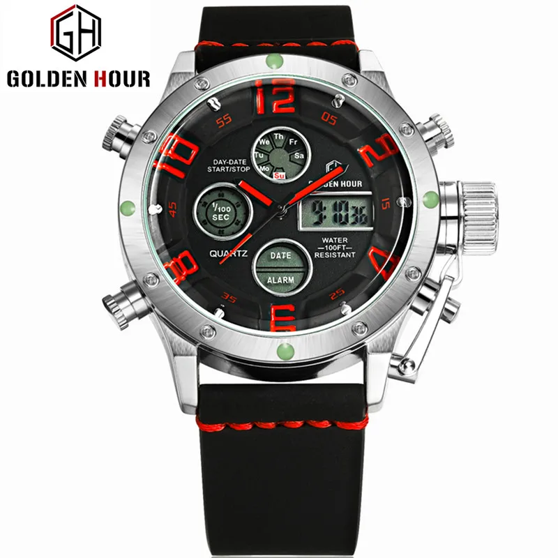 Goldenhour Топ Элитный бренд Повседневные часы Для мужчин светодиодный цифровой