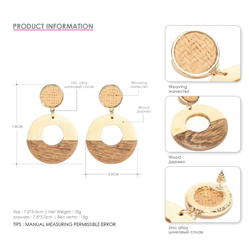 earrings for women drop jewelry alloy wooden pendant circle dangle aretes de mujer modernos 2018 | Украшения и аксессуары