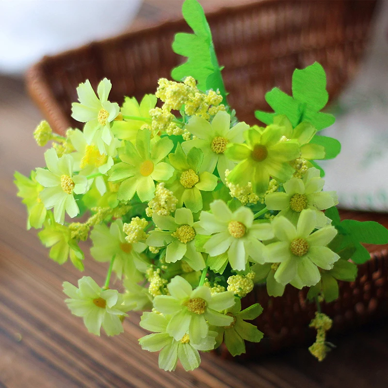 Green 2 7 веток/28 голов искусственный милый красивый Шелковый цветок ромашки букет свадебные цветы украшение дома искусственные цветы - Цвет: Green 2