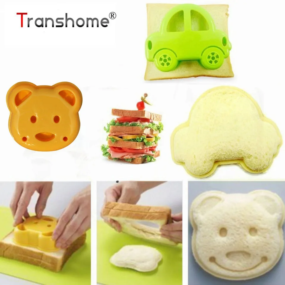 

Transhome Cake Tools ABS Cartoon Bear Car Sandwich Cutter Mold DIY Bread Biscuits Embossed Device Fondant Toast Mold Wholesale