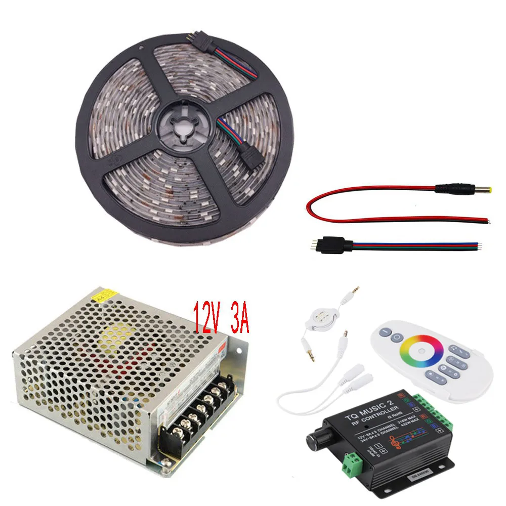5050 SMD RGB набор светодиодных лент 5 м 20 DC12V 30led/M светодиодный гибкий свет + TQ Music2 RF