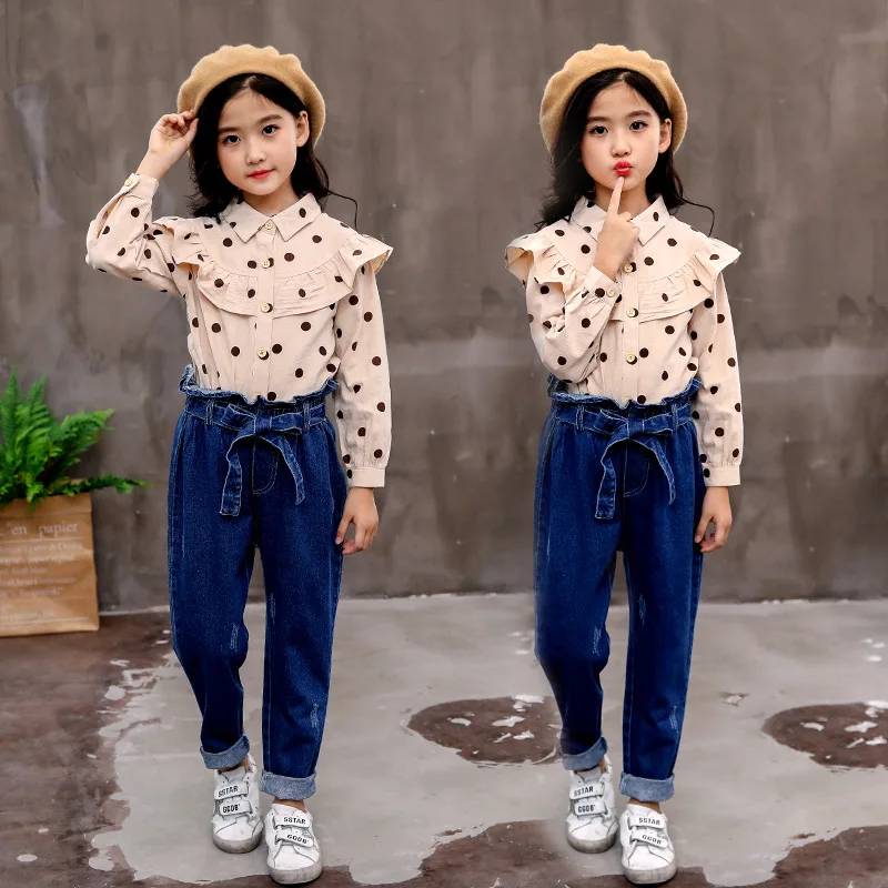 Комплект осенней детской одежды 2019 года новая модная детская одежда блузка в