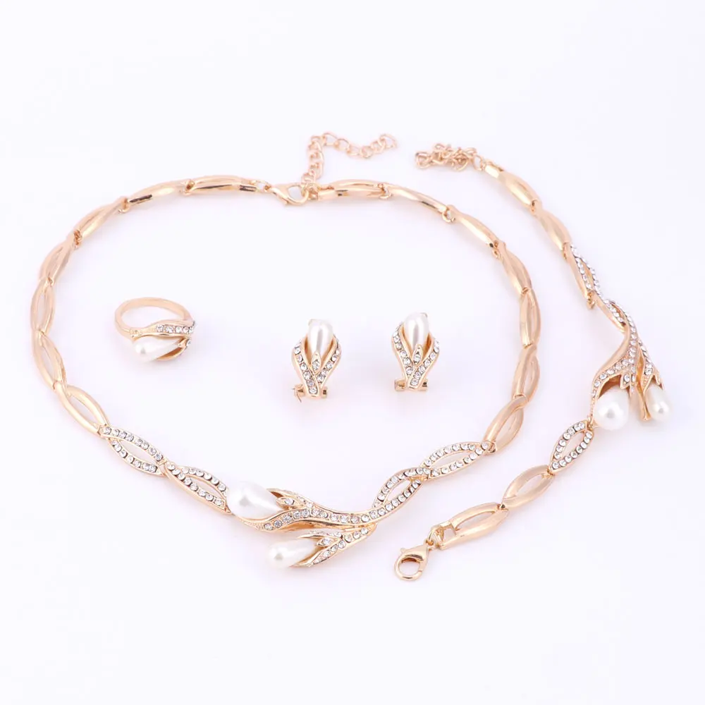 Женские Ювелирные наборы с жемчужными бусинами и кристаллами изящные аксессуары