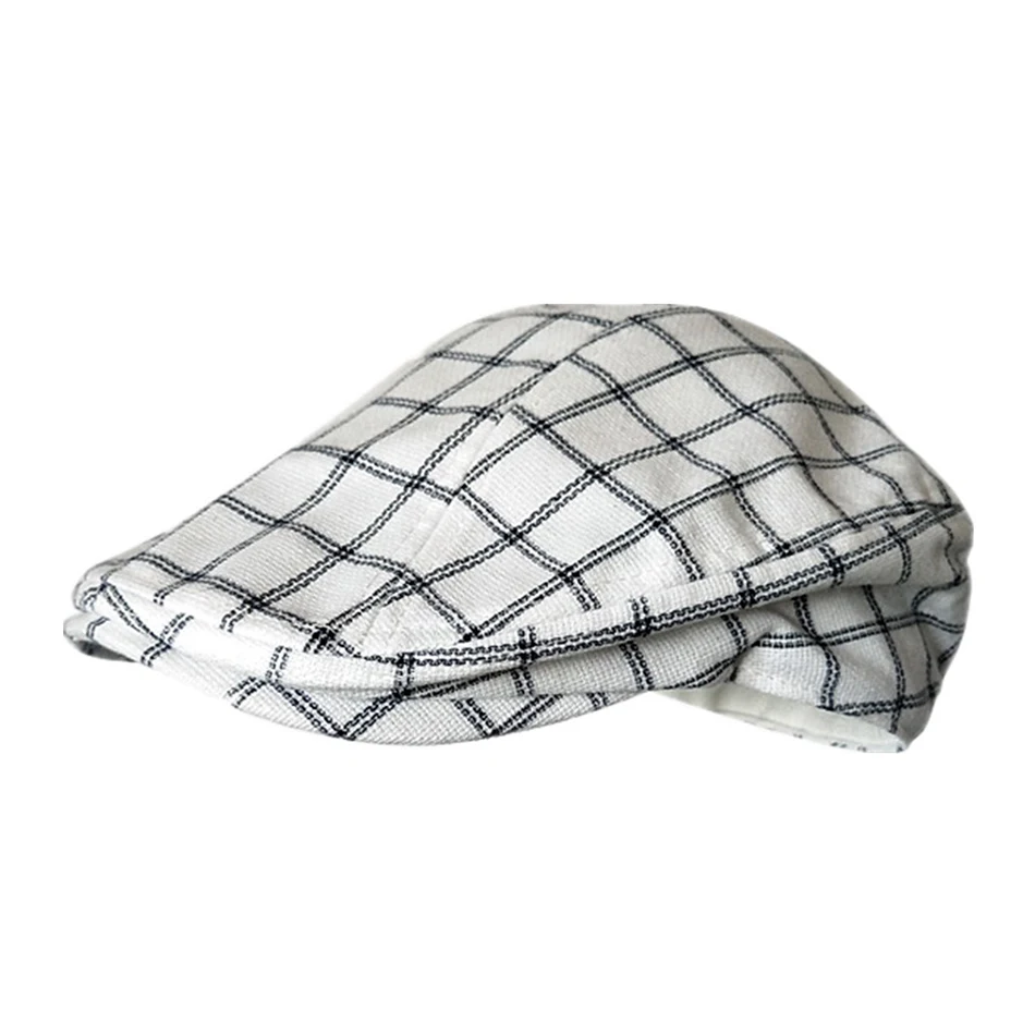 White Plaid BUTTERMERE, Классическая плоская кепка, мужские клетчатые хлопковые шапки для вождения, мужской светильник, серый цвет, винтажный Утконос, плюща, шляпы, летние британские шапки и кепки s - Цвет: White Plaid