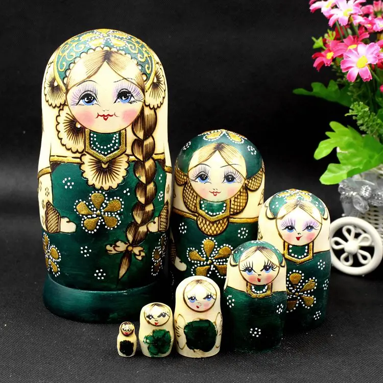 Модные свадебные подарки 7 шт. деревянные русские Матрешки красные зеленые косы для девочек традиционные куклы-матрешки детские развивающие игрушки