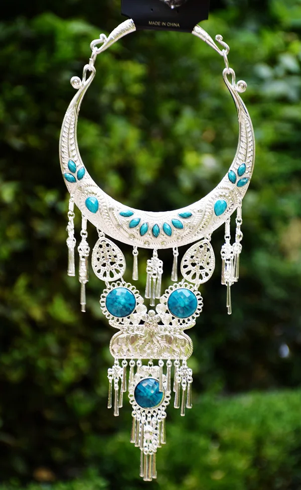 Многоцветные камни Этническая мода винтажный свитер с вышивкой ожерелье