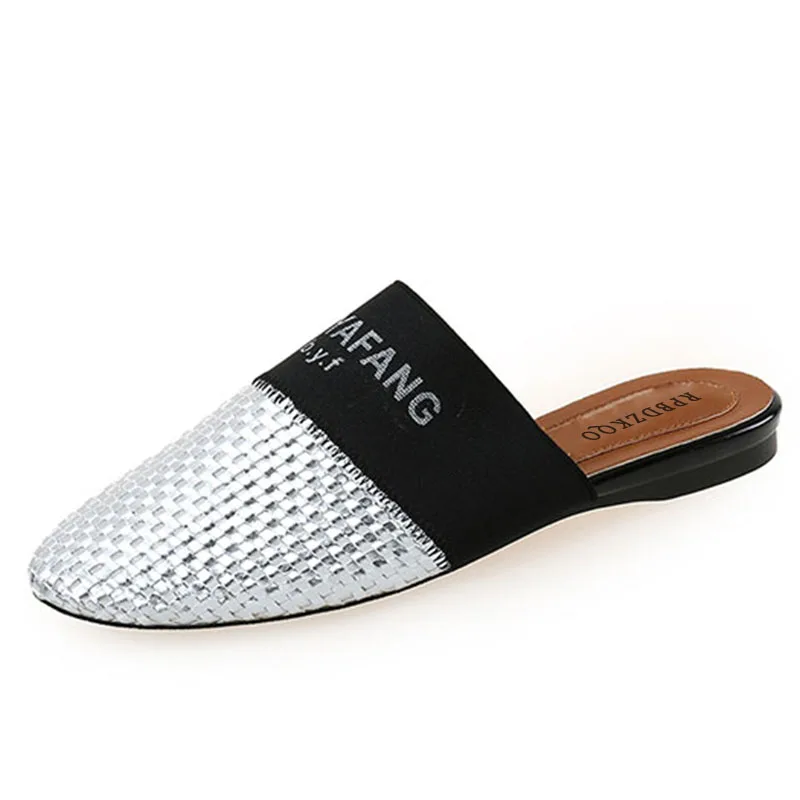 woven ladies gray round toe gold breathable flats women large size 10 korean mules plus slippers designer shoes china suede