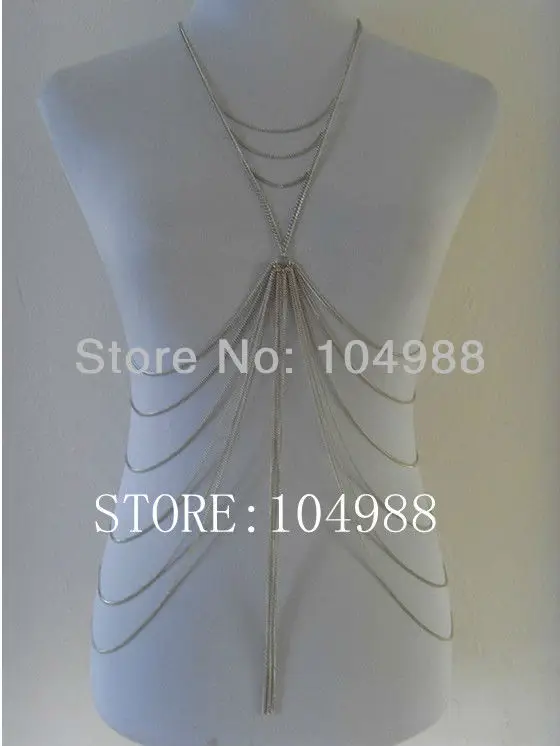 2013 Hot Sale Europe&amp USA Fashion Gold/Silver metal full Chains jewelry multilayer Tassel chain long necklace Free Shipping | Украшения