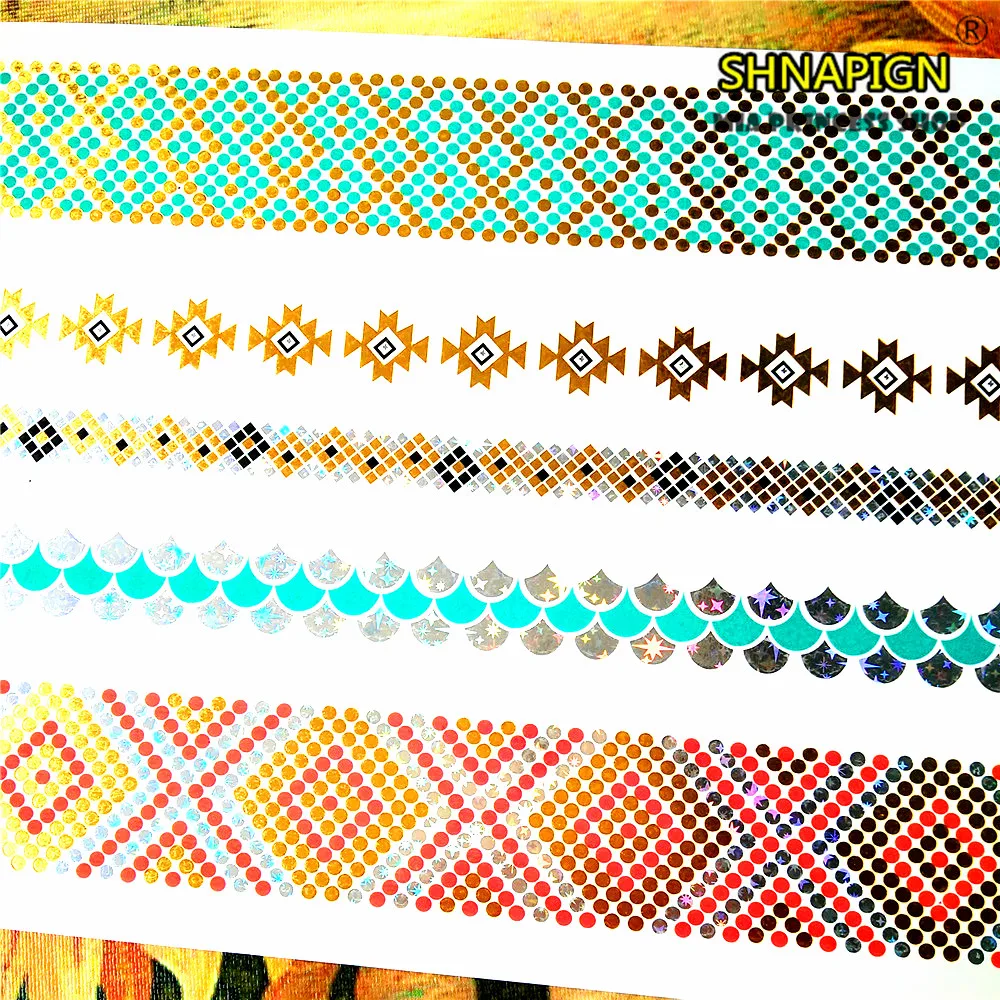 SHNAPIGN полоски Золотая временная татуировка боди арт флэш тату стикер 21*15 см