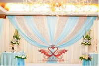3m6m light blue shiny wedding backdrop wih beautiful swags bling weding stage curtain