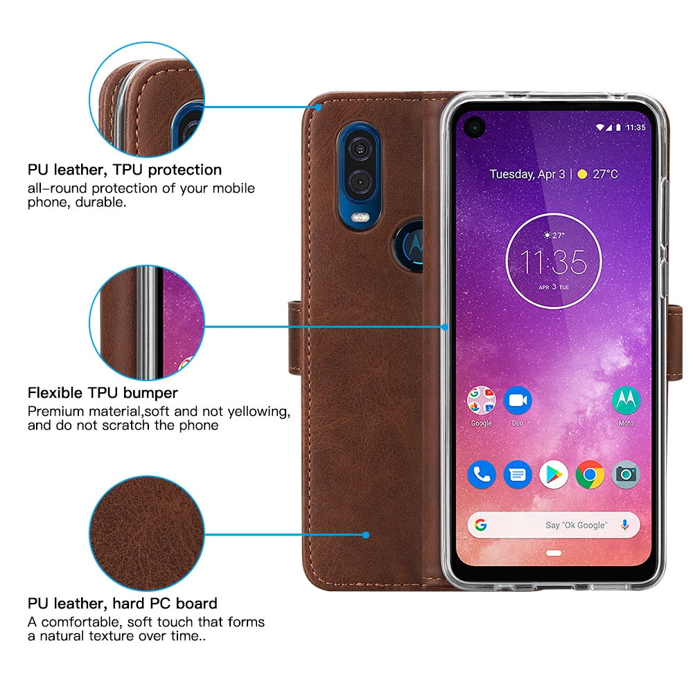 Роскошный чехол из натуральной кожи для Motorola Moto One Vision, откидной Чехол-кошелек с держателем для карт, простой чехол-подставка