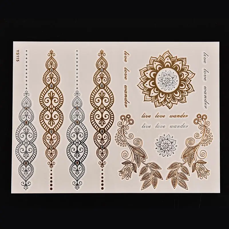 

Wholesale Body Paint tattoo taty Glitter gold tattoo stickers Metal temporary flash tattoos Arabic Henna Tattoo