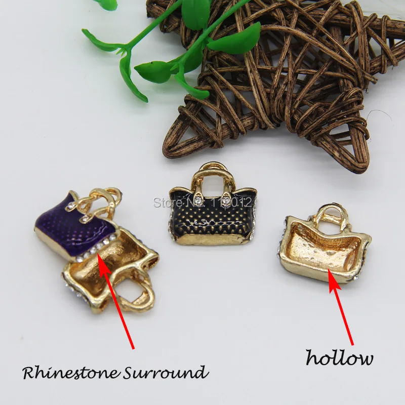 5 шт./лот 20*20 мм Rhinestone эмаль красивая сумочка кошелек Форма Металл Шарм Подвеска DIY