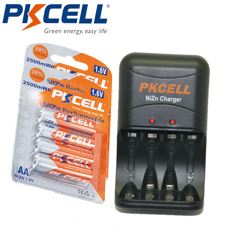 8 шт. PKCELL 1,6 в AA NI-ZN аккумулятор 2500mWh 2A aa Аккумуляторы и 1 шт. NI-ZN зарядное устройство для AA AAA батареи
