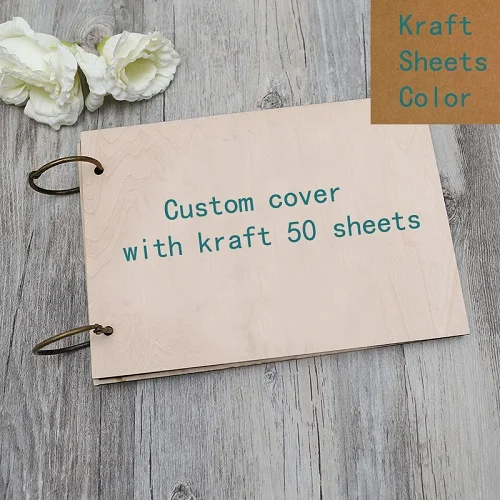 50 kraft sheets Деревенский персонализированные Свадьба Гостевая книга, пользовательские одуванчик деревянный Свадебная Гостевая книга, персонализированные имя и дата фотоальбом - Цвет: 50 kraft sheets